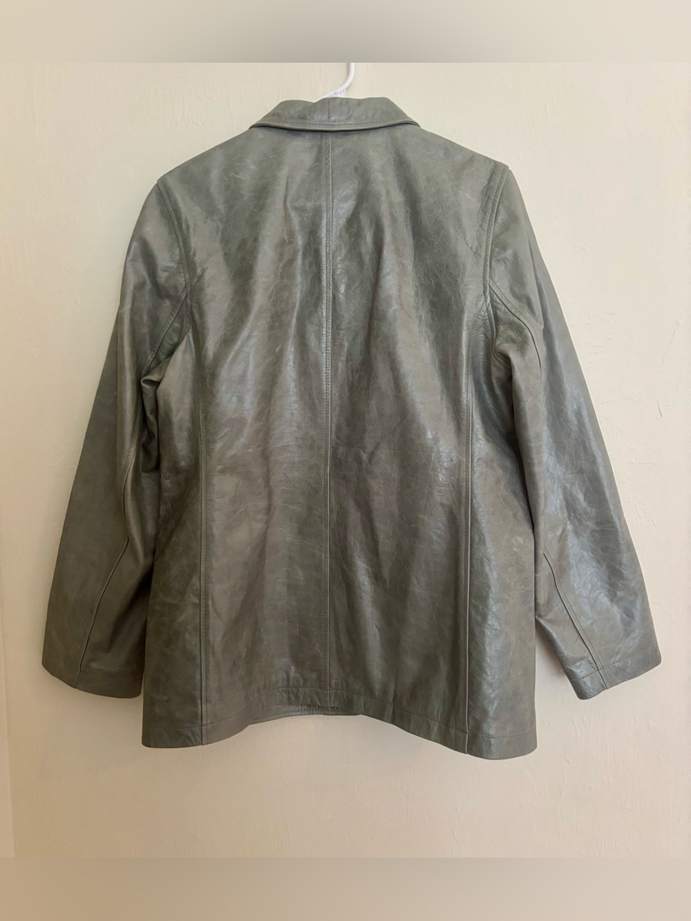 Y2K Banana Republic Women’s Vintage Leather Jacket Sage Green 14 - Picture 3 of 9